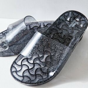 Urban Outfitters Jelly‎ Pool Slider Sandals Women's 9 Black Glitter Beach Summer